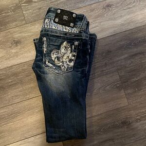 Miss Me Dark Blue Skinny Jeans with Silver Embellishments